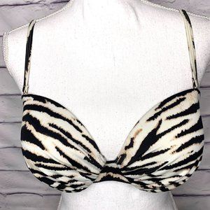 Victoria's Secret Black & Tan Animal Print Ruched Bikini Swimsuit Top 36D